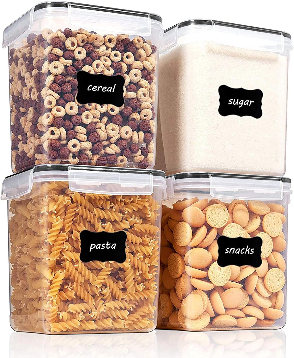 Vtopmart Food Storage Containers - 2.5L BPA-Free Airtight Canisters with Measuring Cups & Labels | Black, 4-Pack