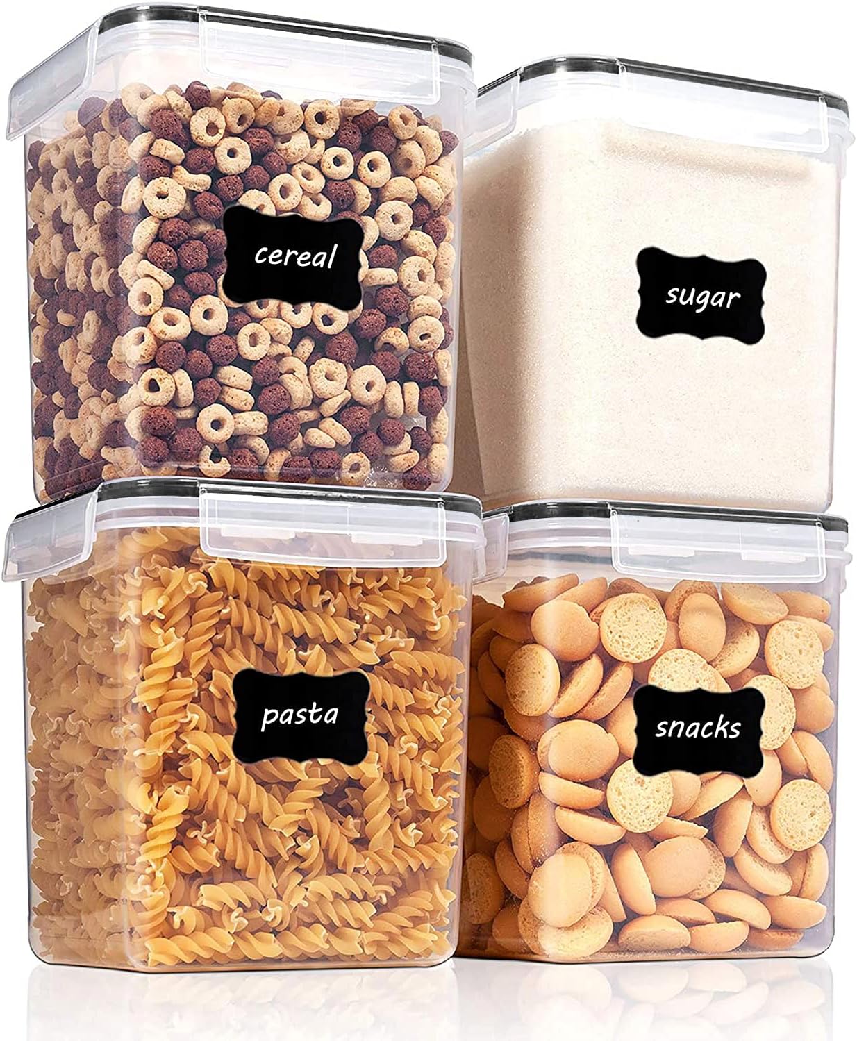 Vtopmart Food Storage Containers - 2.5L BPA-Free Airtight Canisters with Measuring Cups & Labels | Black, 4-Pack