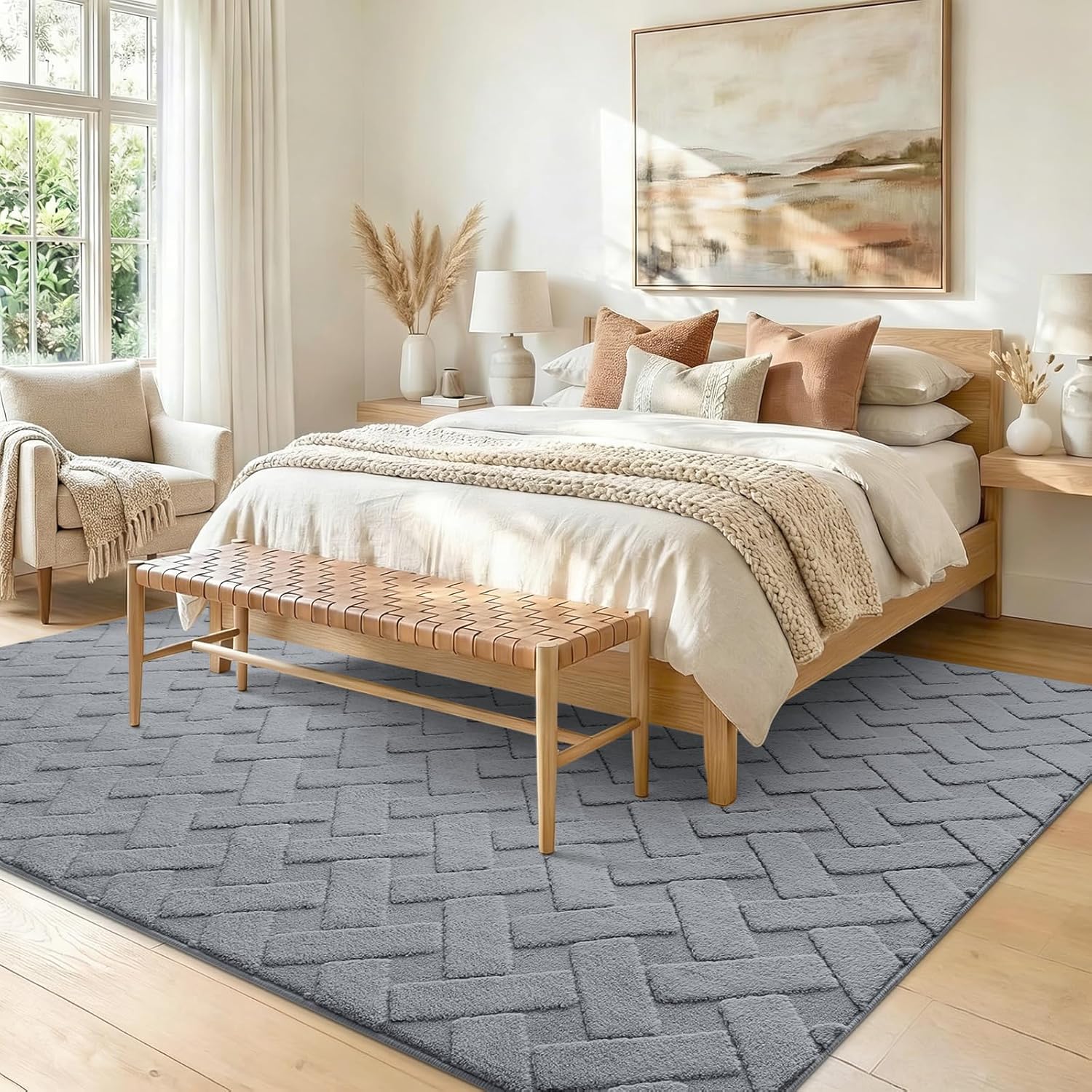 OLANLY Area Rug - Soft Plush Carpet for Living Room & Bedroom | Easy Clean Geometric Shaggy 4x6 Grey