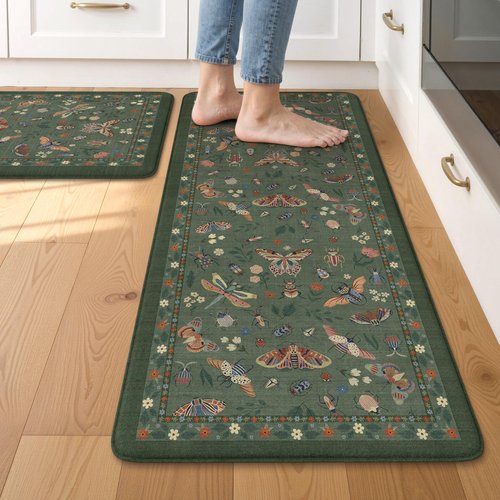 LEEVAN Anti Fatigue Mats for Kitchen Floor Non-Slip, Cushioned Kitchen Mats for Floor 20''x31''+20''x47'', Green Memory Foam Kitchen Mat Set