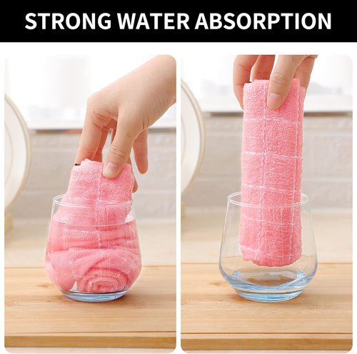 Homaxy 100% Cotton Terry Kitchen Towels - Soft & Super Absorbent Checkered Design | Pink, 13 x 28 Inches, 4 Pack