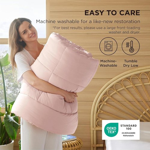 Bedsure Comforter Duvet Insert - Luxurious Quilted Queen Size Bedding, All-Season Down Alternative, Pink 88 x 88 Inches