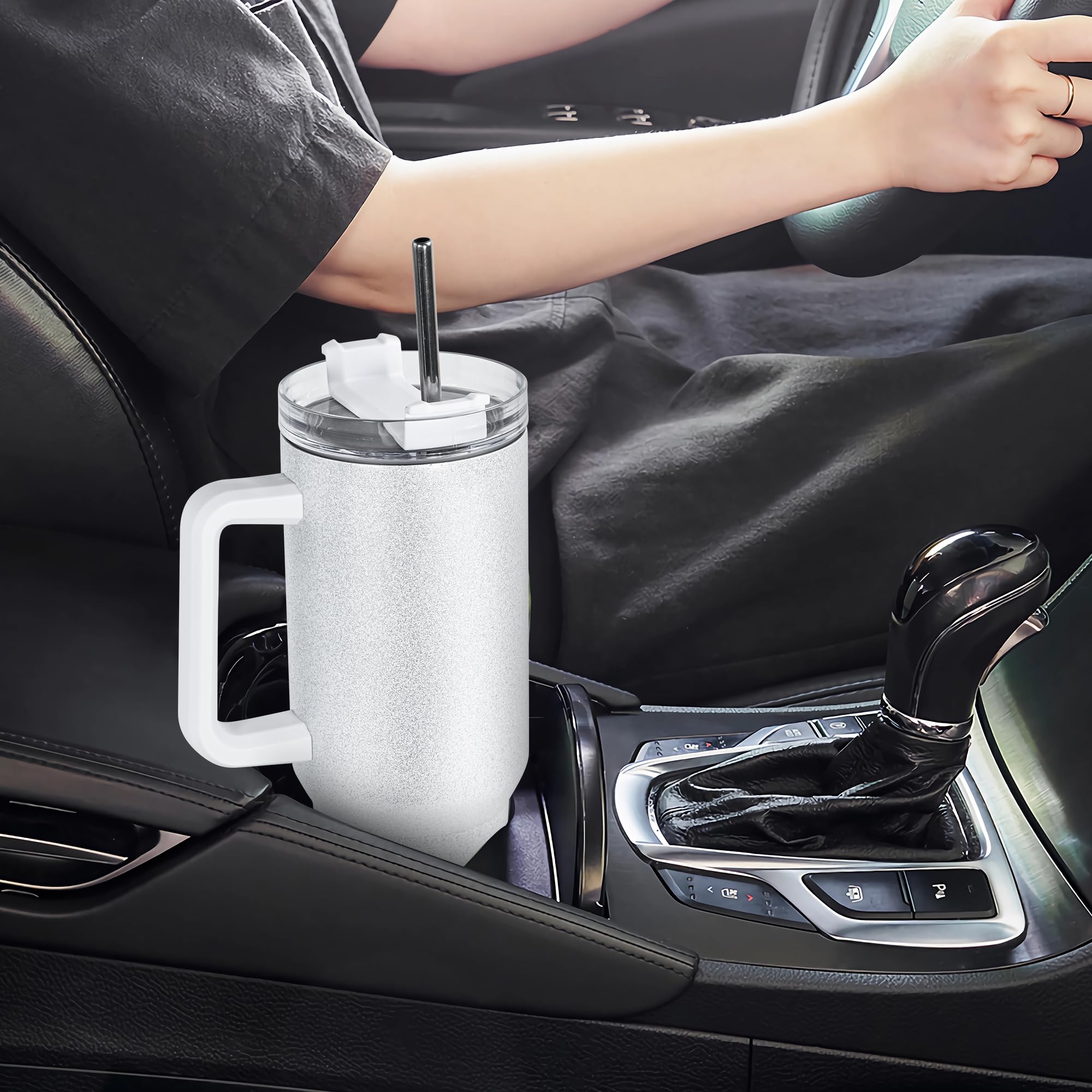 AGH 40 oz Sublimation Tumbler with Handle and Straw 2 Pack Stainless Steel Insulated Tumblers Blanks Water Bottle Travel Cups,scallion powder