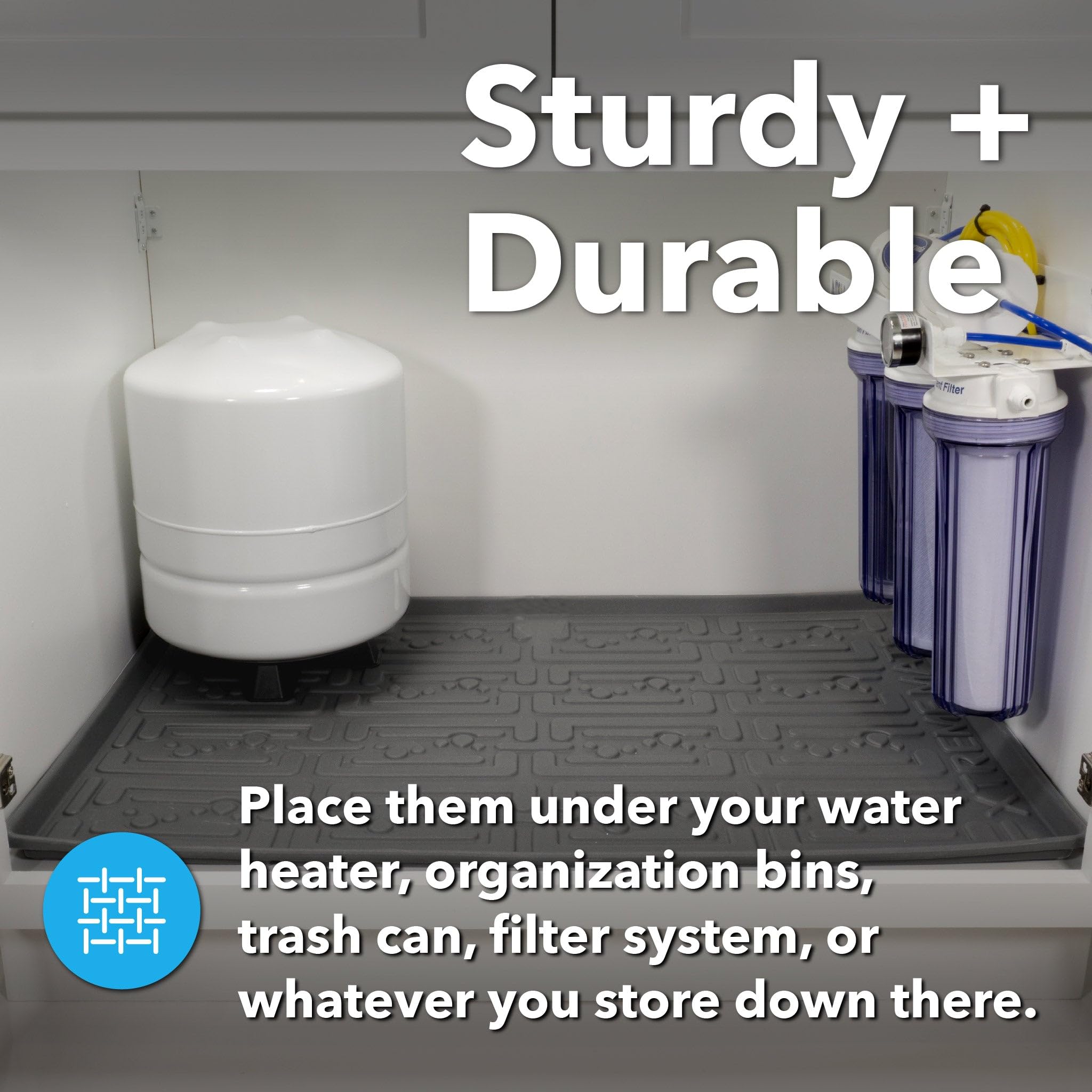 XTREME MATS Waterproof Undersink Mat (Gray 31" 1/4 x 22 1/4) Cabinet Base Liner for Kitchen & Laundry Cabinets Catches Leaks Prevents Damage Flexible Sink Driptray