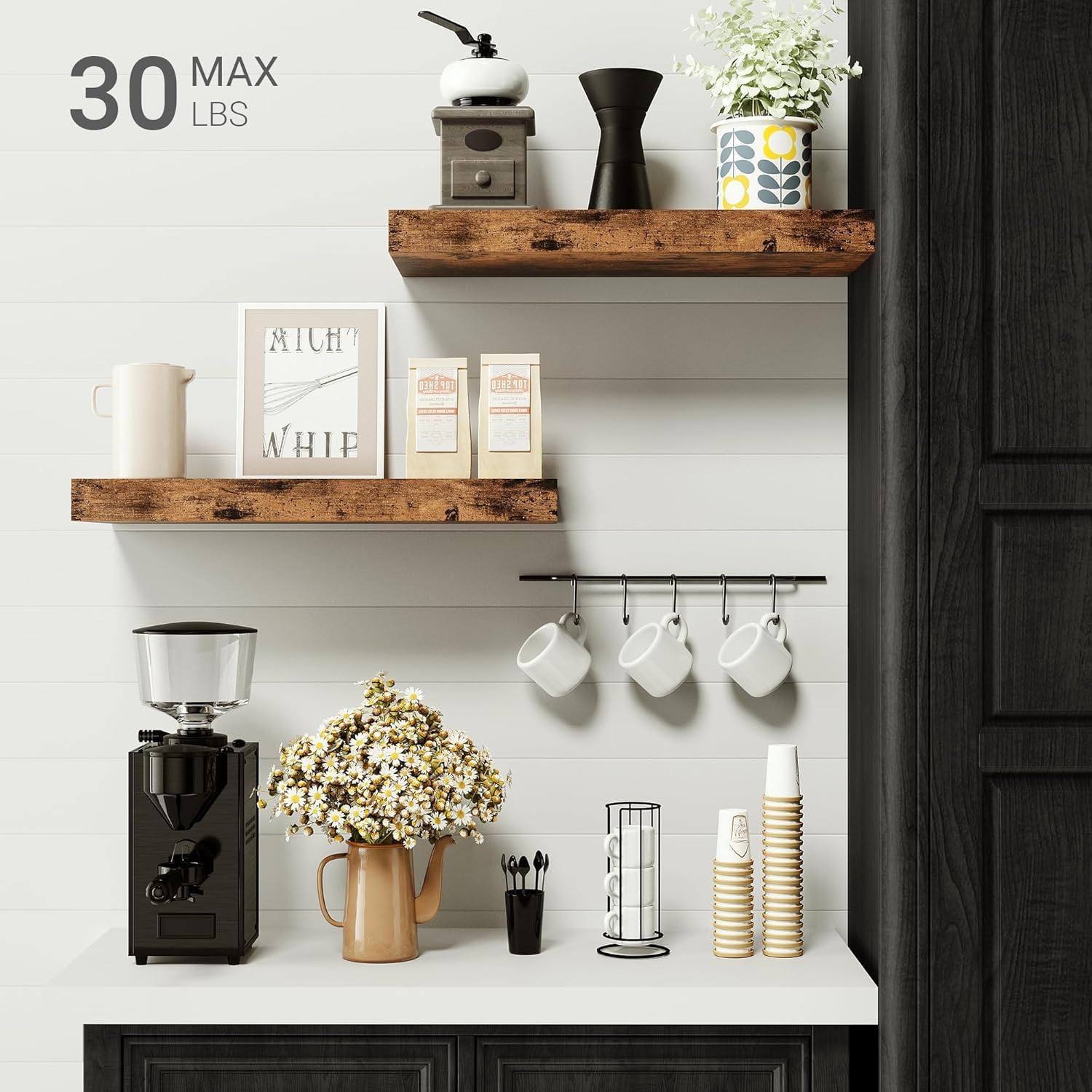 Vivelove Floating Wall Shelves - 16-Inch Rustic Brown Display Shelves with Invisible Brackets | Set of 2 for Home Decor