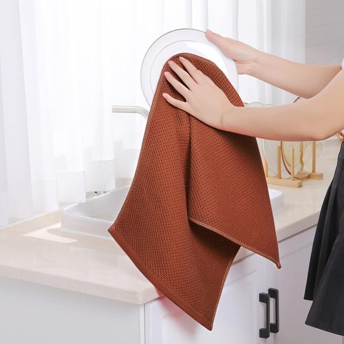 Homaxy Cotton Waffle Weave Kitchen Dish Towels - Ultra Soft & Absorbent, 13 x 28 Inches, 6-Pack | Rust