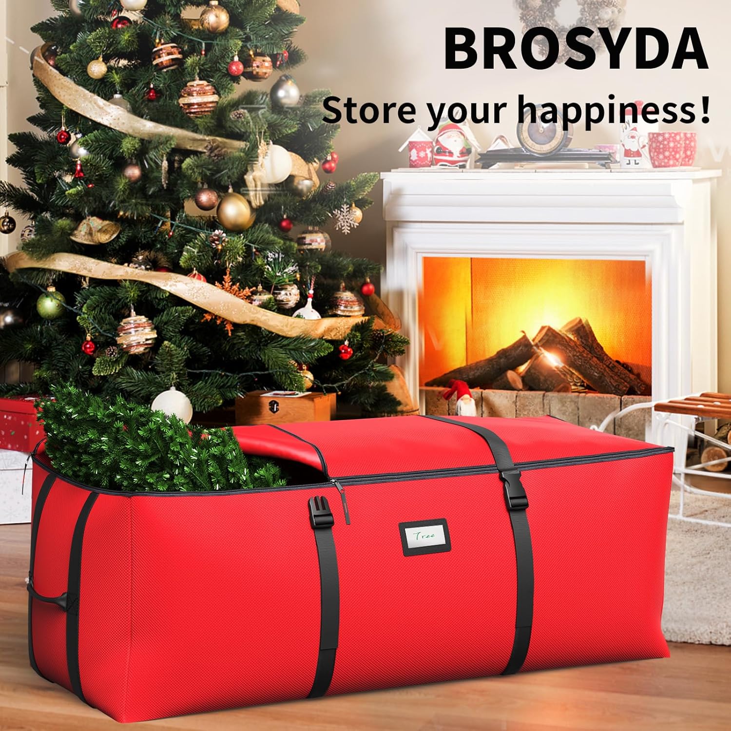 Skiennix Christmas Tree Storage Bag - Fits Up to 7.5Ft Artificial Trees | Waterproof 600D Oxford Fabric, Double Zipper & Buckle Straps, Easy Carry Handles - Red