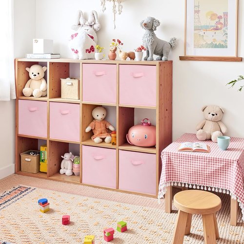 Cupic Cupid Storage Cubes - 6 Pack Collapsible Open Bins with Handles | Pink Organizer for Clothes & Toys