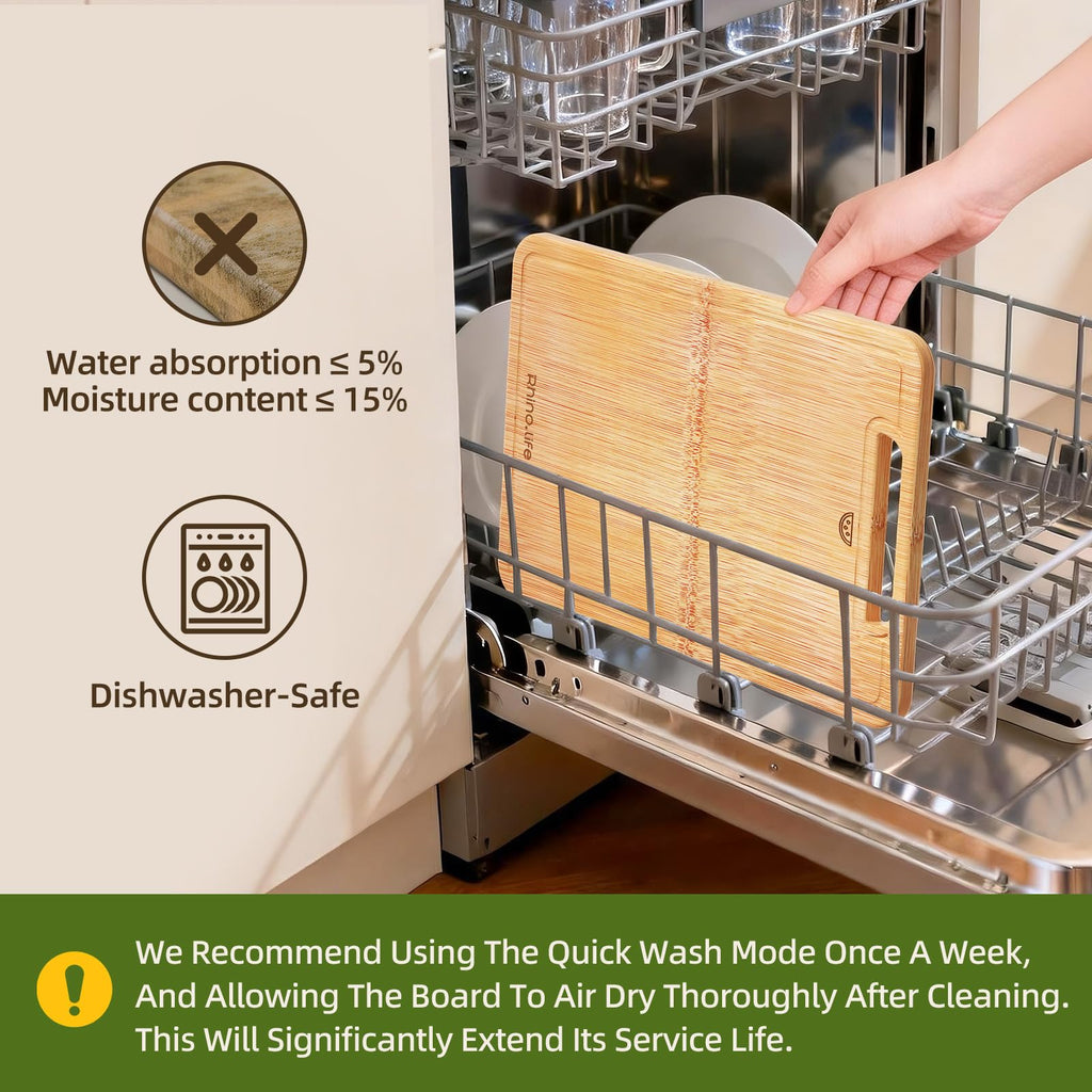 4-Piece Bamboo Wood Cutting Board Set, Dishwasher Safe, Organic Bamboo, No Glue & Non-Toxic & Healthy, with Juice Groove, Lightweight & Durable, Plastic-Free Kitchen Chopping Board for Meat