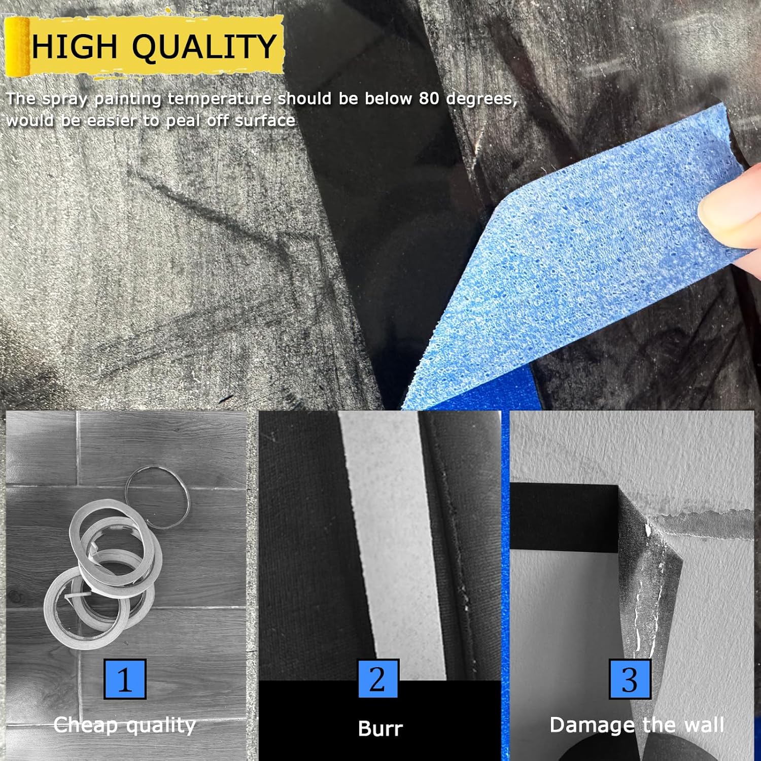 Premium Painters Tape by 4 Rolls - Blue Masking Tape for Easy Removal & No Residue | 88 Yards