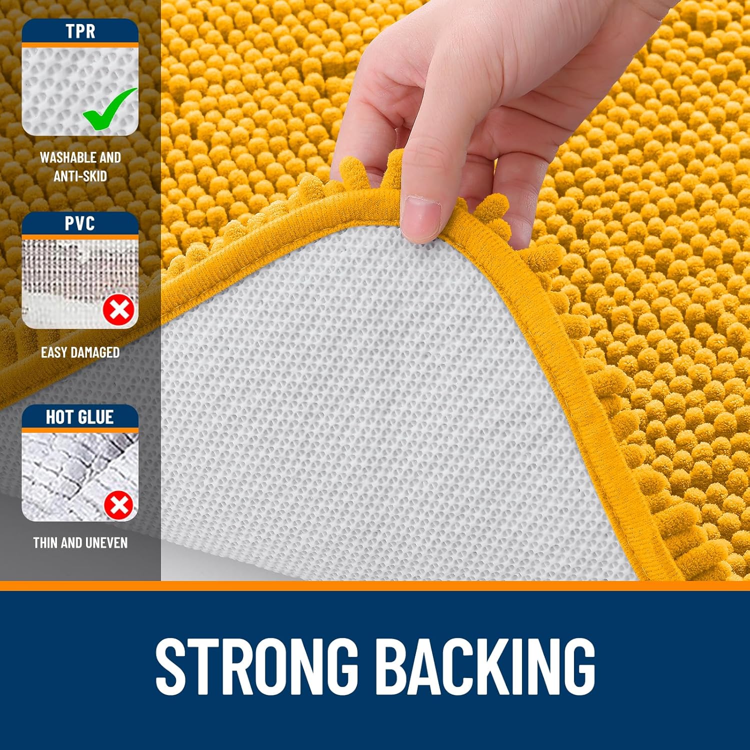 OLANLY Large Chenille Bathroom Rugs - Soft, Absorbent, Quick-Dry | 70x46, Golden Yellow, Machine Washable