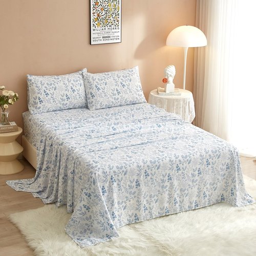 LifeTB California King Size Floral Sheets Set 4 Piece Bed Sheets & Pillowcases Breathable Cooling Bedding Sheets Luxury Botanical Flower Sheets for Women & Men Deep Pocket Easy Fit Bed Sheets Set