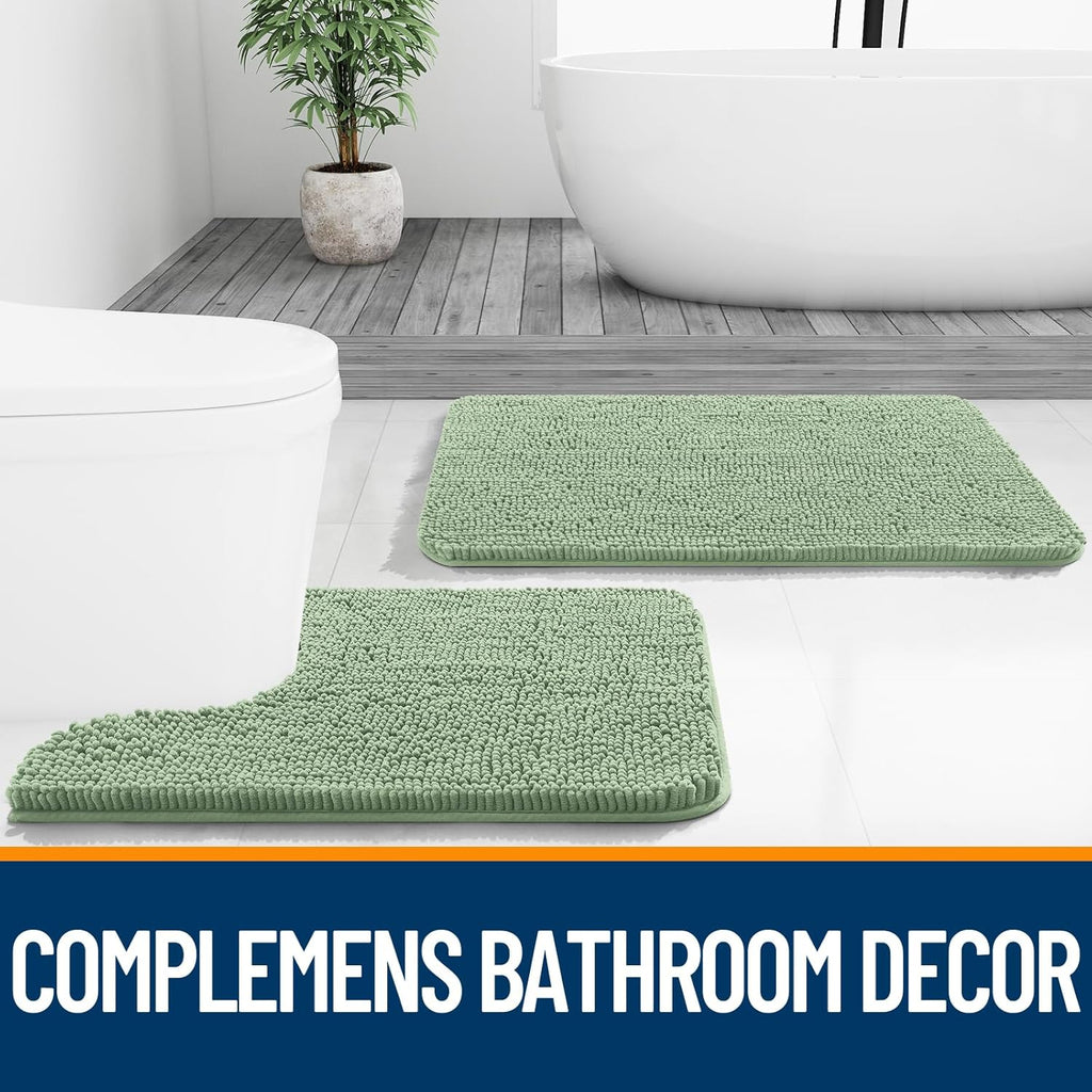OLANLY Bathroom Runner Rugs - Soft Absorbent Chenille with Rubber Backing | 59x20 Inches, Sage Green