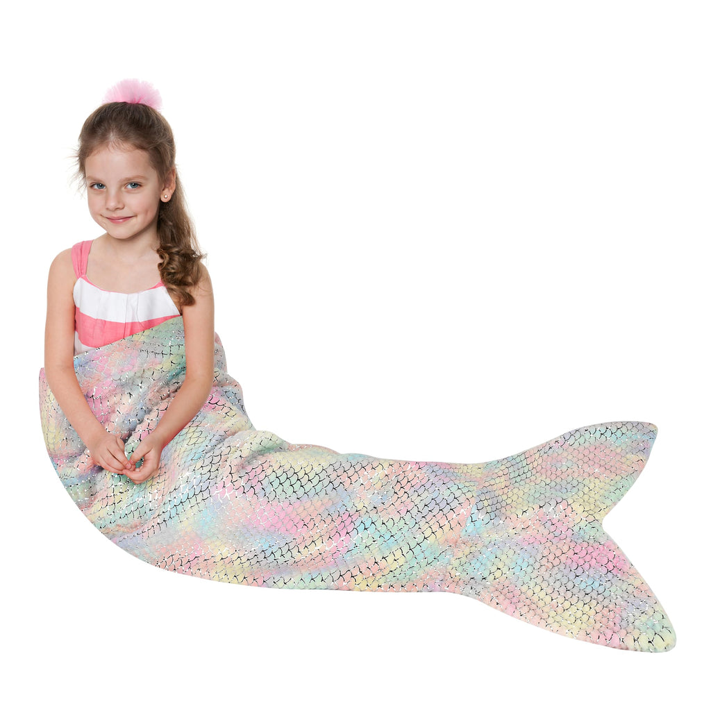 Catalonia Mermaid Blanket for Kids, Soft Plush Sleeping Snuggly Tail Blanket,Fish Scale Pattern, Mermaid Gift for Girls