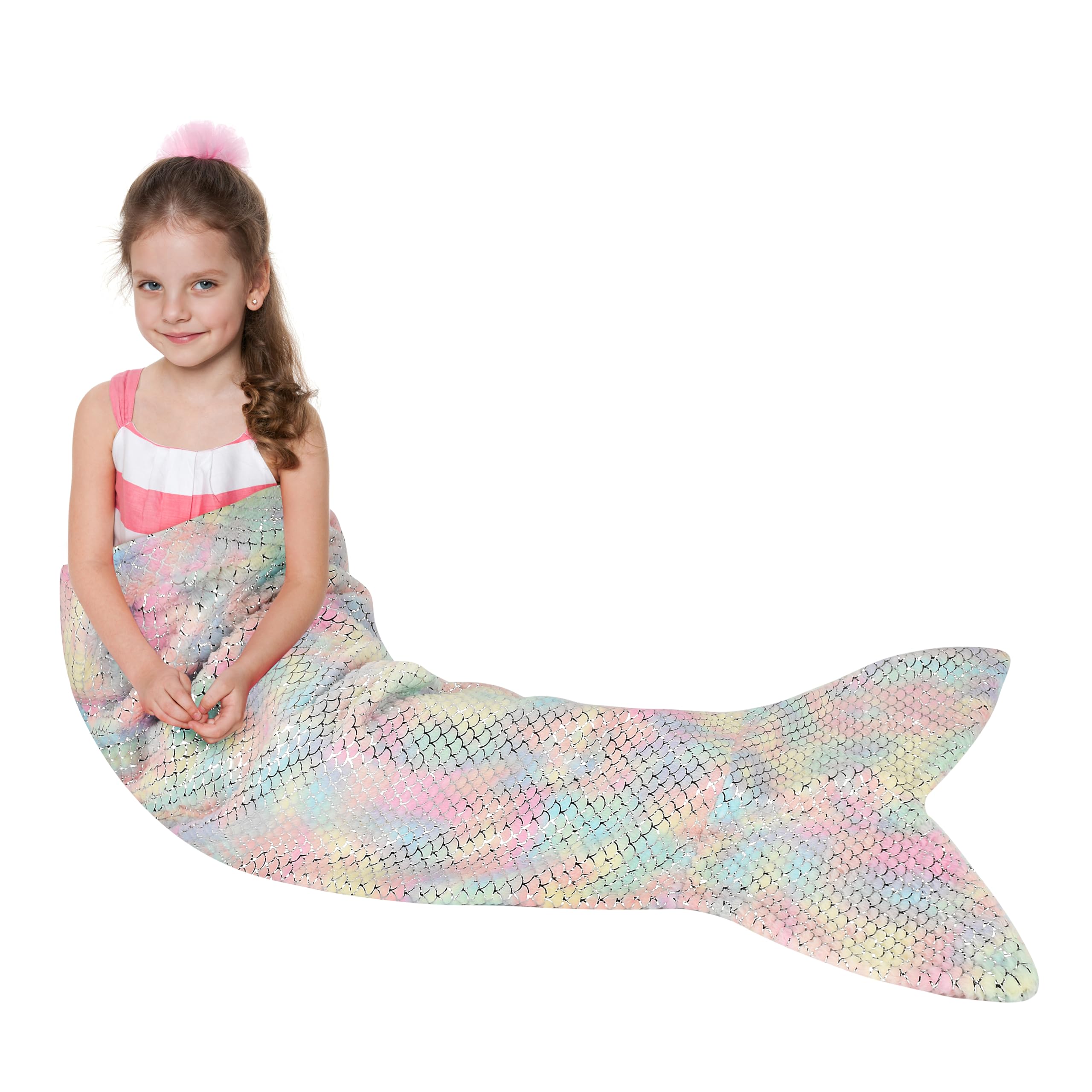 Catalonia Mermaid Blanket for Kids, Soft Plush Sleeping Snuggly Tail Blanket,Fish Scale Pattern, Mermaid Gift for Girls