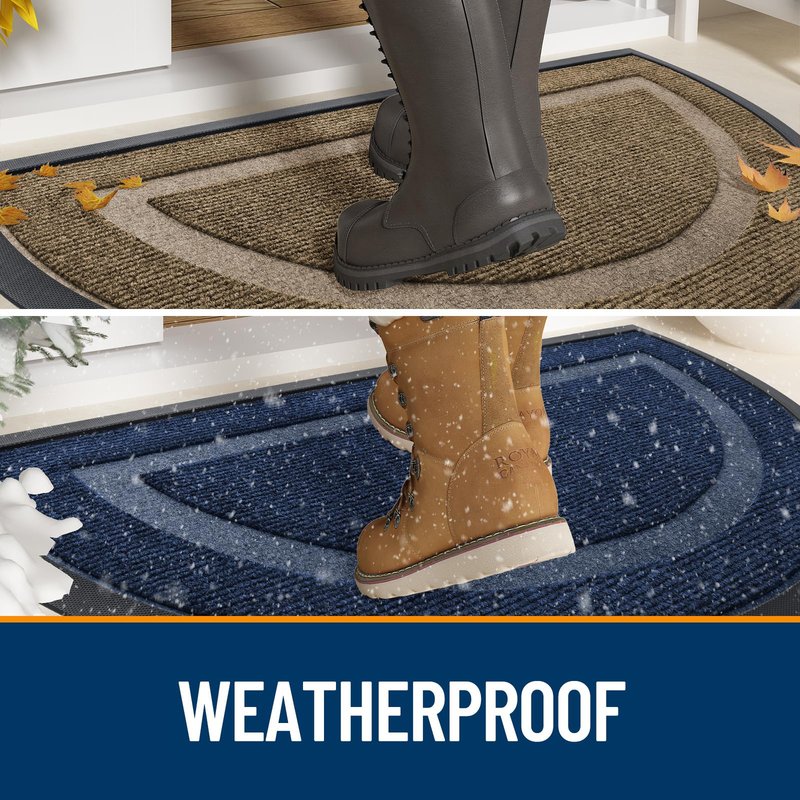 OLANLY 2 Pack Half Circle Door Mats, Waterproof All-Weather Indoor/Outdoor Welcome Mats, Sturdy Natural Rubber, Low-Profile Easy to Clean Doormats for Front Door, Patio, Porch, 36x24, Black