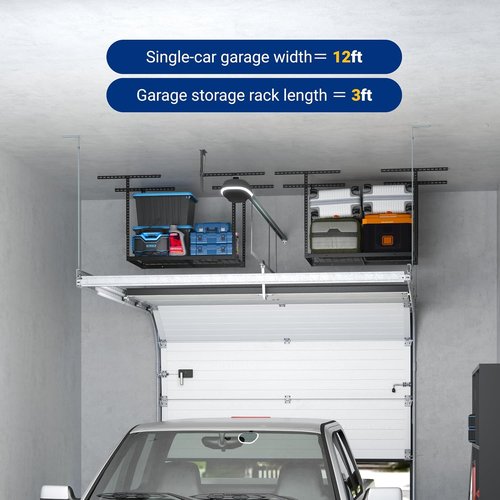 FLEXIMOUNTS Overhead Garage Storage Rack - Adjustable Heavy-Duty Metal System | 155lbs Capacity, Black