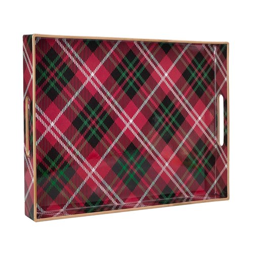 MAONAME Christmas Decorative Tray, Plastic Red Serving Tray with Handles, Modern Rectangular Christmas Trays, Coffee Table Trays for Living Room, Home Decor, 15.7" x 11.8" x 1.6"