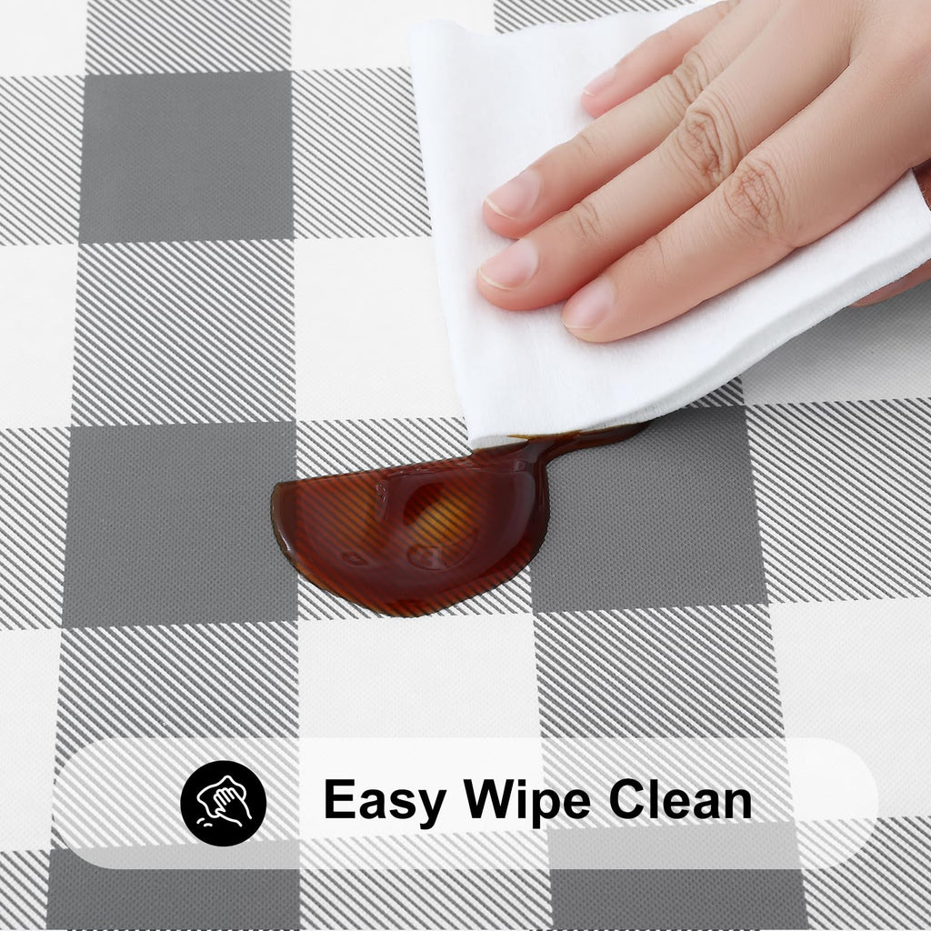 Smiry Rectangle Picnic Table Cloth, Elastic Waterproof Fitted Vinyl Tablecloths, Flannel Backed Buffalo Plaid Table Covers for Dining, Camping, Outdoor (White and Grey, 30" x 72")