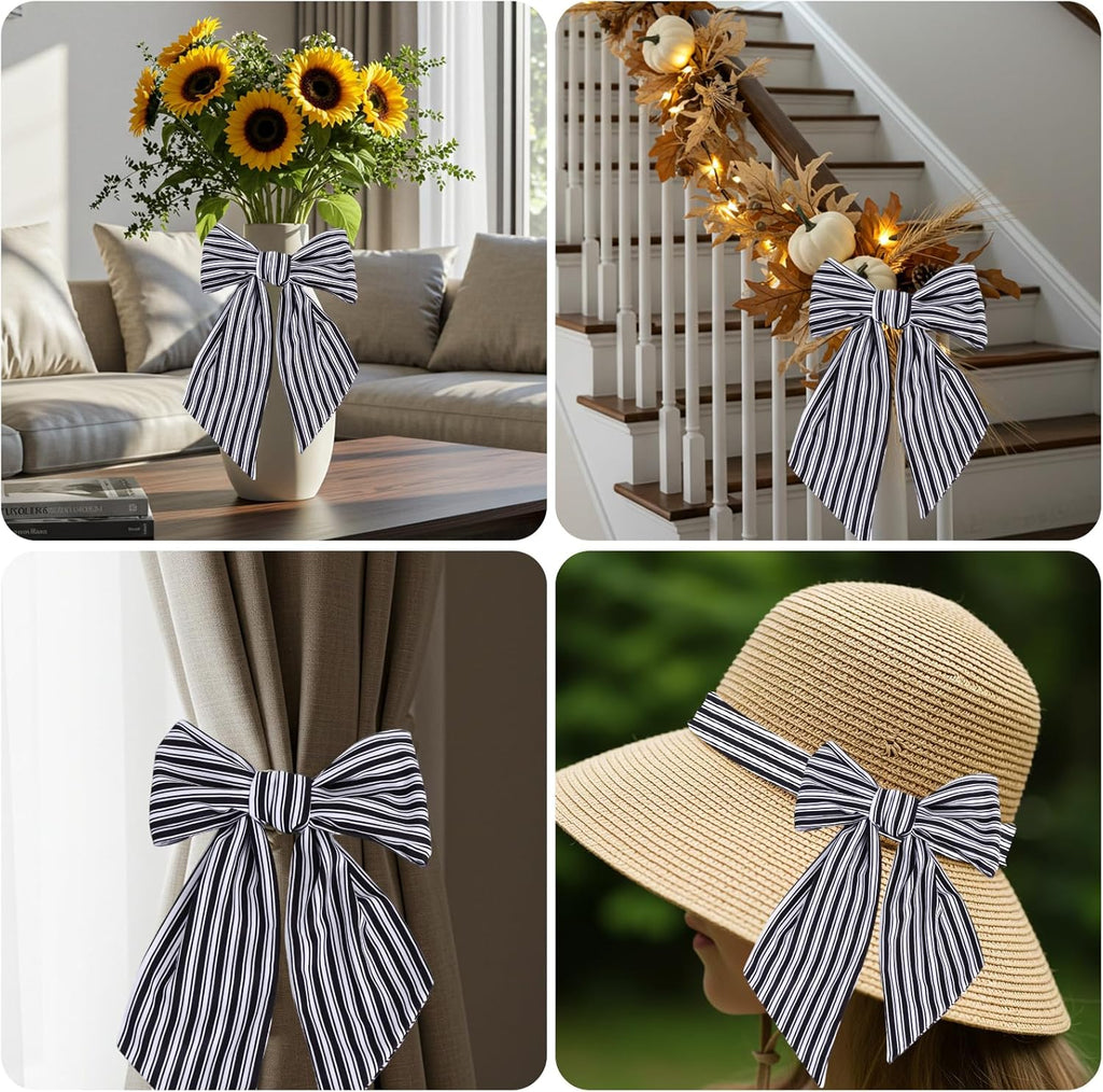 TONIFUL Easter Wreath Sash - Black & White Stripe 4.5" x 56" Indoor/Outdoor Decor for Front Door