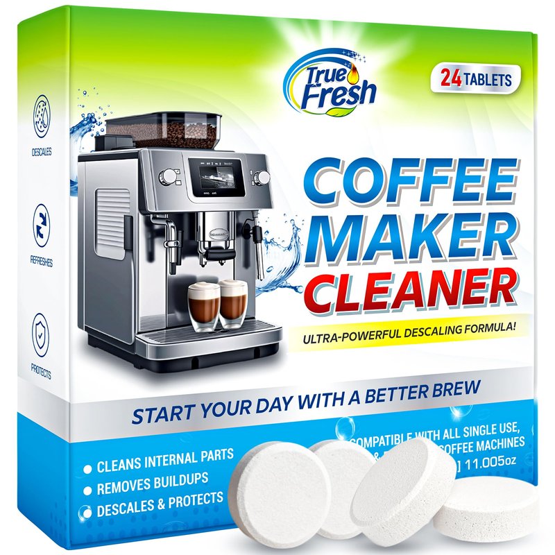 True Fresh Coffee Machine Descaler & Cleaner Tablets - 24 Count, 1 Year Supply, Deep Clean, Removes Limescale & Hard Water Buildup, for Keurig, Nespresso, Breville, Delonghi, Ninja, Miele, Jura Makers