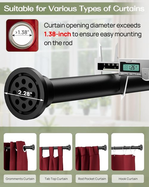 ALLZONE Tension Curtain Rod - Adjustable Heavy Duty No-Drill Design | 83-123 Inches, Black