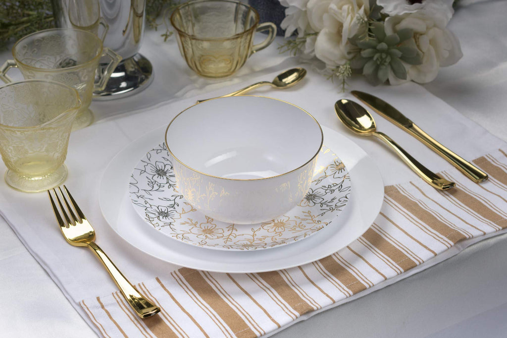 Trendables 60-Pack Combo Premium Disposable Plastic Dinnerware - Versa Design Includes: 20 x 10.25" Dinner Plates, 20 x 8" Salad Plates, 20 x 24 oz. Salad/Soup Bowls