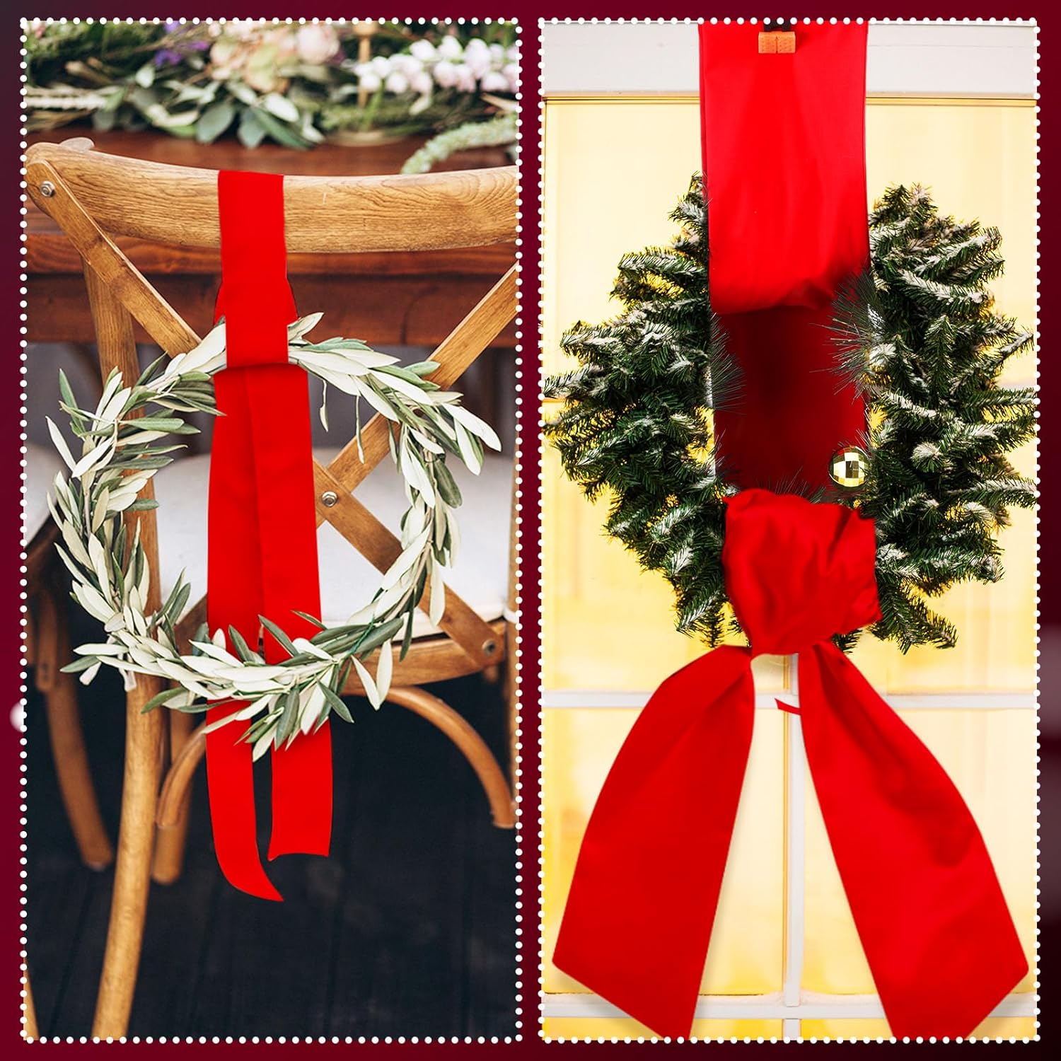 VitalCozy Wreath Sash Set - 4 Pcs Blank Embroidery Sashes for Front Door Decor | Red (4.49" X 56.30")
