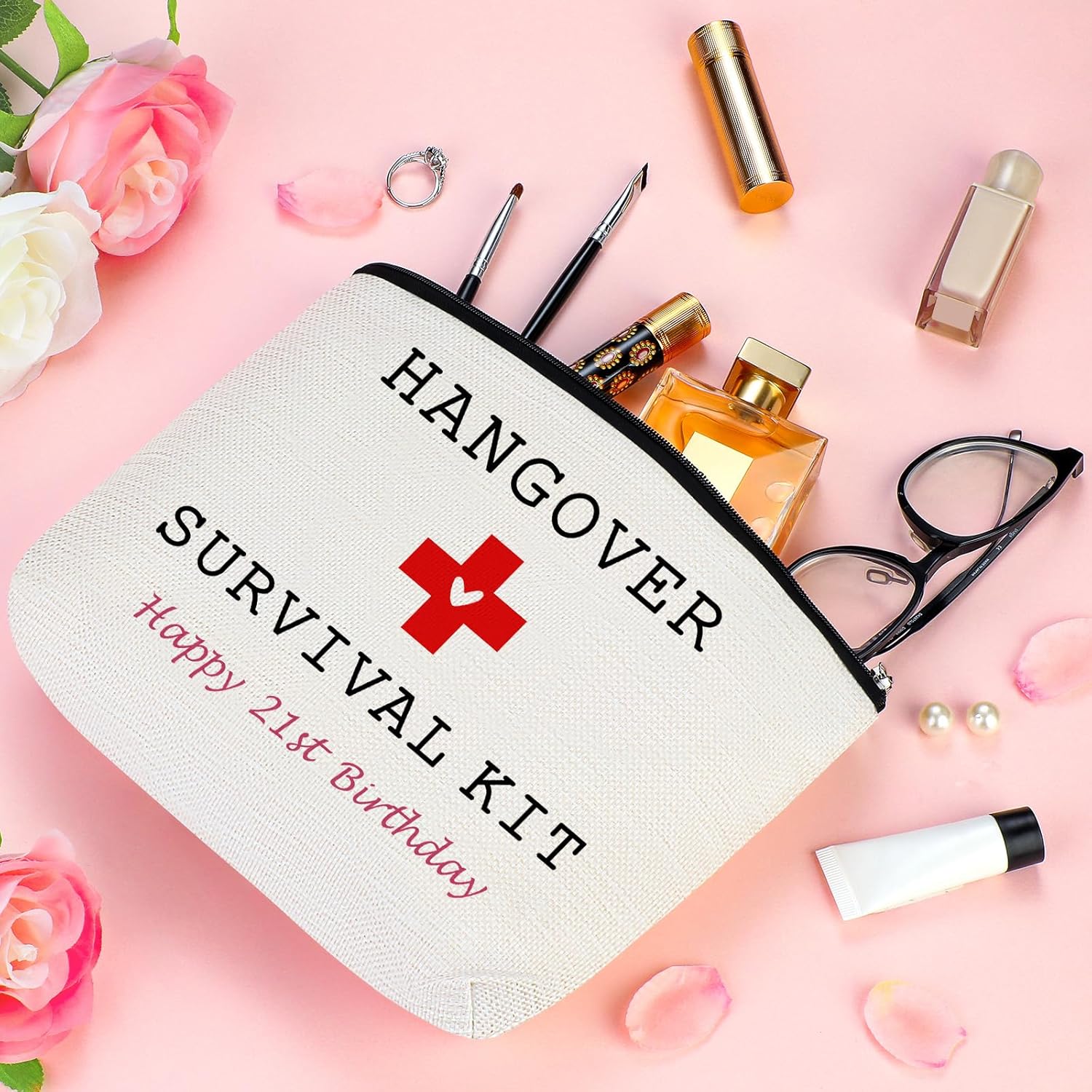 Skiennix 21st Birthday Gifts for Her | Unique & Funny 21-Year-Old Gift Set - Wine Glass, Candle & Makeup Bag