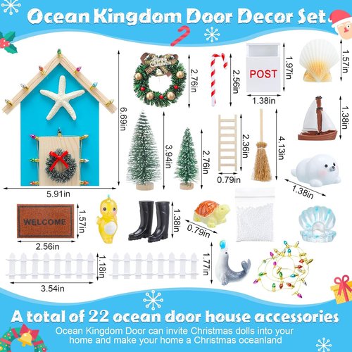 Gerrii 22 Pcs Blue Christmas Fairy Doors - Miniature Wooden Decor Kit for Dollhouses & Kids' Rooms