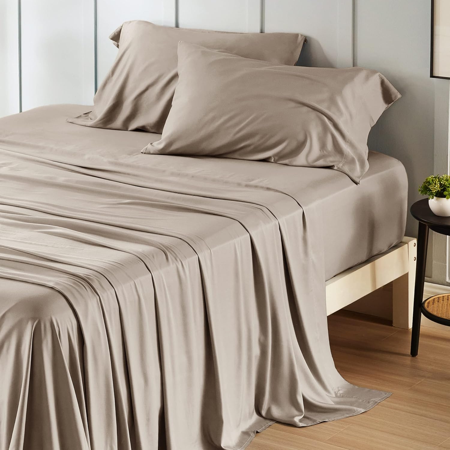 Bedsure Cooling California King Sheet Set - Breathable Rayon from Bamboo, Deep Pocket, Soft & Silky in Simply Taupe