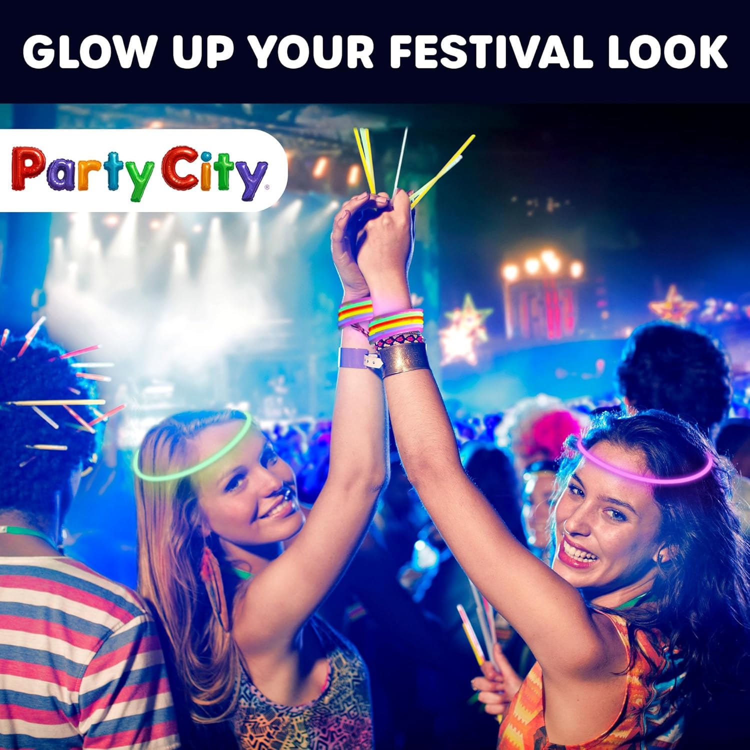 Party City 100 Glow Sticks - Neon Glow in the Dark Party Supplies | Connectors for Bracelets & Necklaces