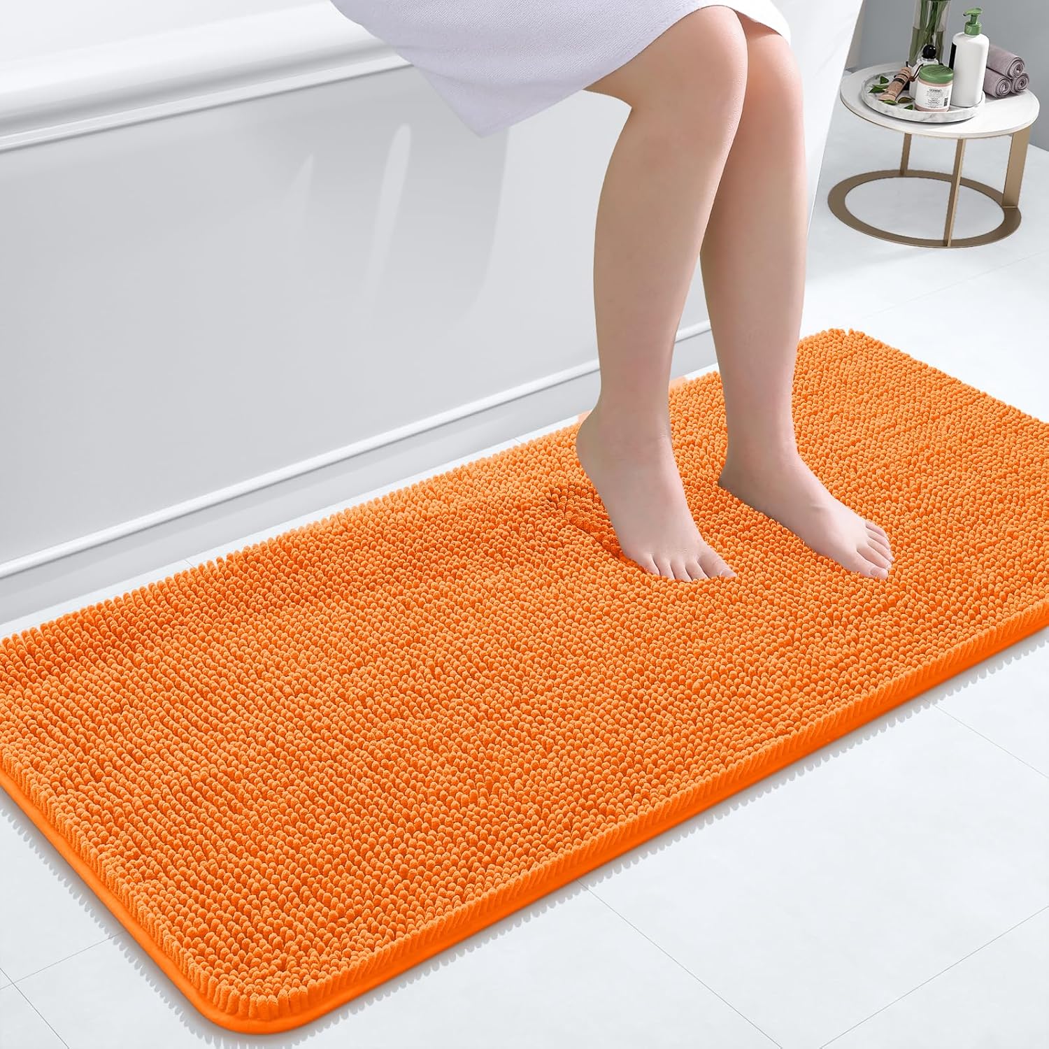OLANLY Bathroom Runner Rugs - Extra Soft Chenille Bath Mats | Quick-Dry, Machine Washable, 47x20, Orange