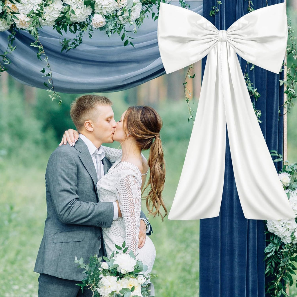 Wavwavw Large White Satin Bow Decor - Giant Birthday & Wedding Decoration | 24 x 36 Inches