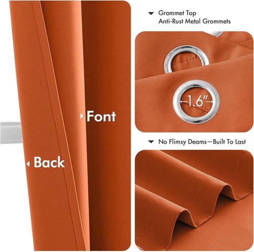 MIULEE Orange Blackout Curtains - Thermal Insulated Room Darkening Drapes | 90-Inch Length, 2 Panels