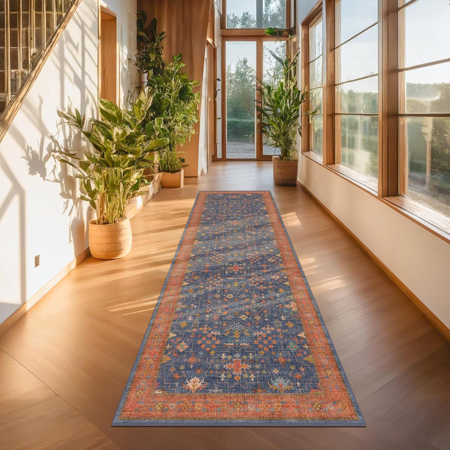 Skiennix Washable 8 Ft Long Runner Rug - Navy Blue Waterproof, Non-Slip, Stain Resistant (2'6"x8')