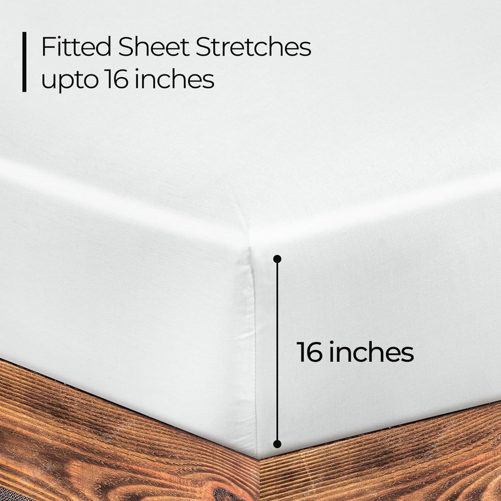 Royale Linens 300 Thread Count Fitted Sheet - 100% Long Staple Cotton, Super Soft, Deep Pocket | Queen Size, White