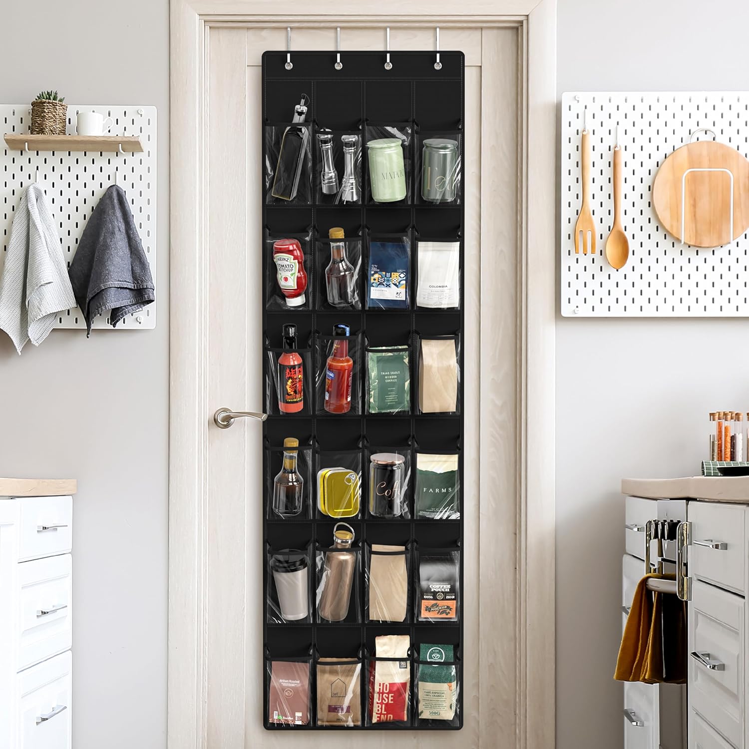 Simple Houseware 24 Pockets - Over The Door Hanging Shoe Organizer | Crystal Clear, Black (64'' x 19'')