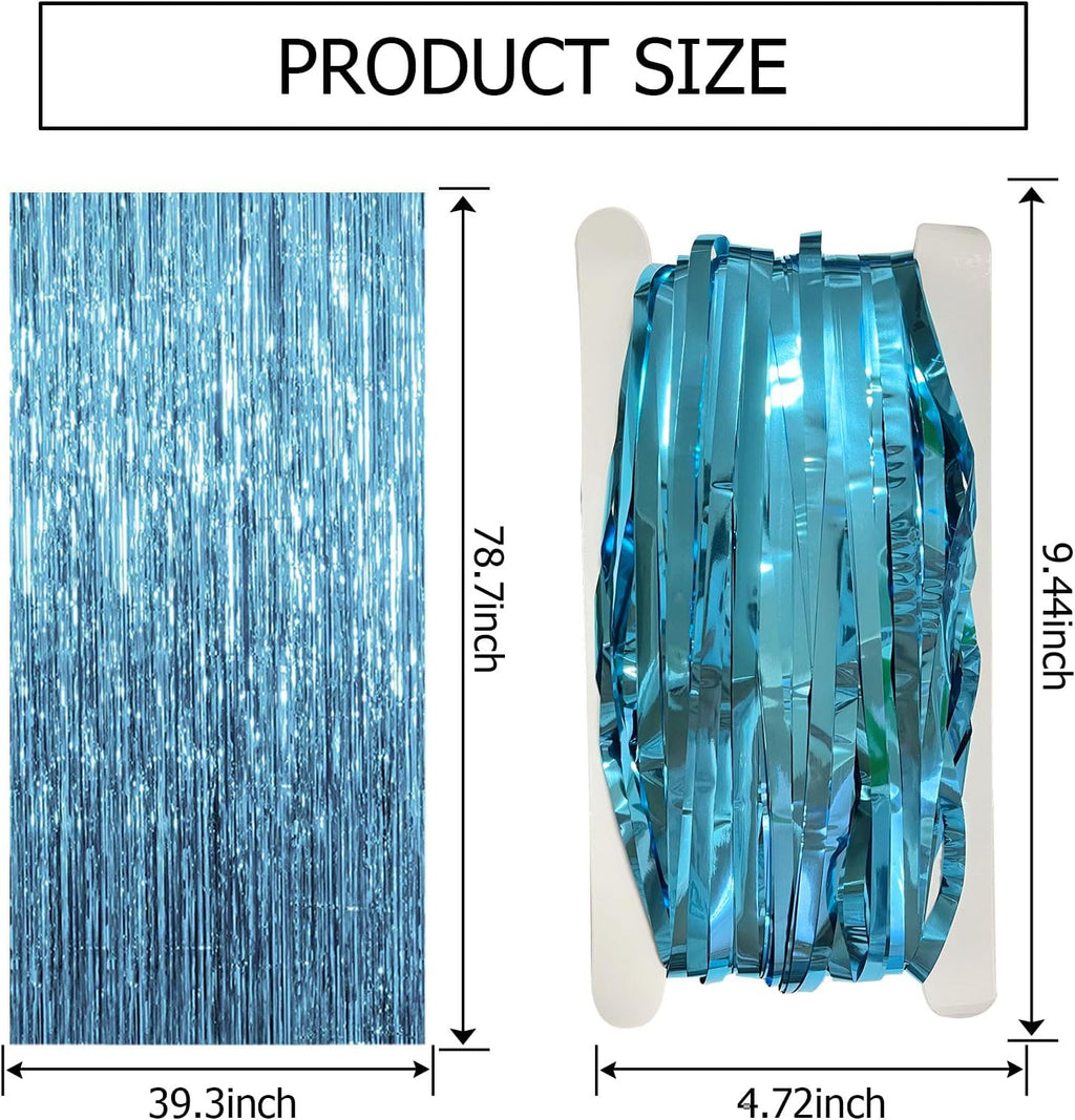 Skiennix Blue Backdrop Curtain - 10 Pack Tinsel Streamers for Ocean-Themed Party Decor | Graduation & Baby Shower