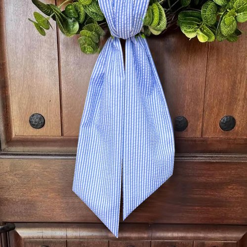 Blue Seersucker Baby Shower Wreath Sash - Stylish Front Door Decor for Weddings & Birthdays