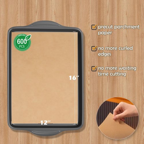 600Pcs Unbleached Parchment Paper Sheets for Baking, 12 x 16 Inch, Non-Stick Precut Half Sheet Parchment Paper for Baking, Cooking, Air Fryer, Oven (brown-12" x 16"-600pack)
