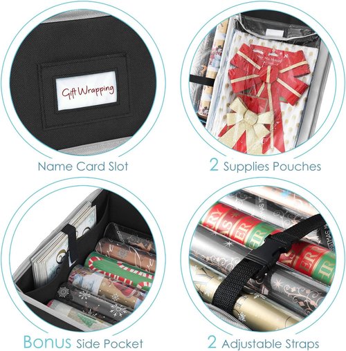 Hearth & Harbor Wrapping Paper Storage Container - Tear-Proof Organizer for Up to 22 Rolls - Christmas Gift Bag