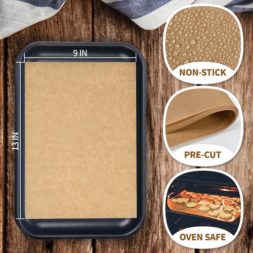 Kovpnor Unbleached Parchment Paper Sheets - 100 Pcs Precut Non-Stick Baking Sheets | 9x13 In for Grilling & Air Frying