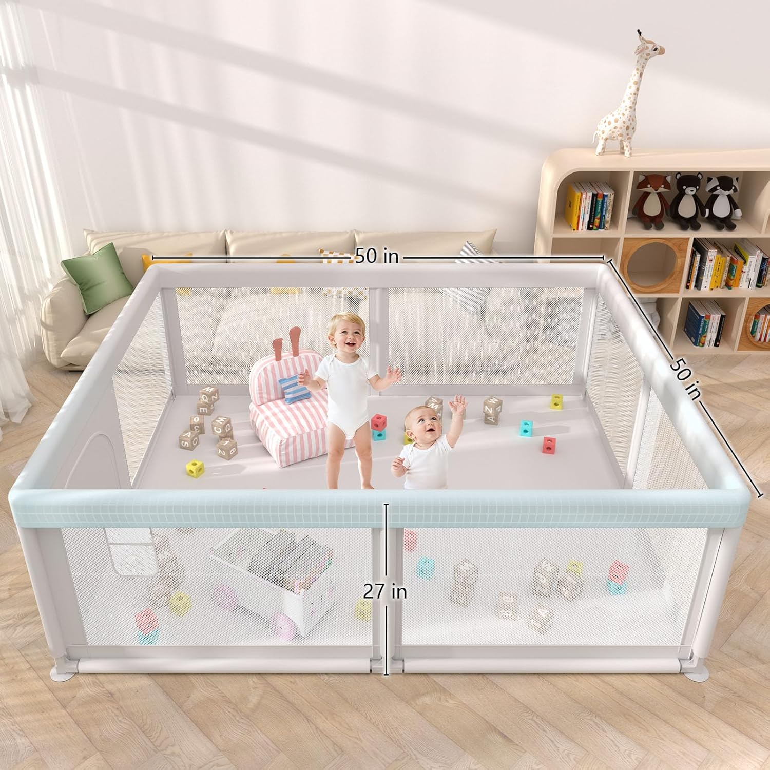 Skiennix Baby Playpen - Breathable Mesh Play Yard for Indoor & Outdoor Use - Grey Color