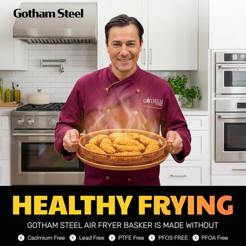 GOTHAM STEEL 2-Piece Copper Air Fryer Tray Set - Non-Stick Crisper Baskets for Pizza & Baking