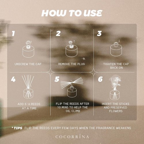 Cocorrína Reed Diffuser - Warm Vanilla Scent Home Fragrance | 8 Sticks for Elegant Bathroom Decor