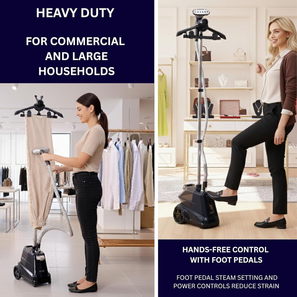 SALAV Heavy Duty Garment Steamer - Extra Large 3L Water Tank & Foot Pedals | 1800W Power, Navy