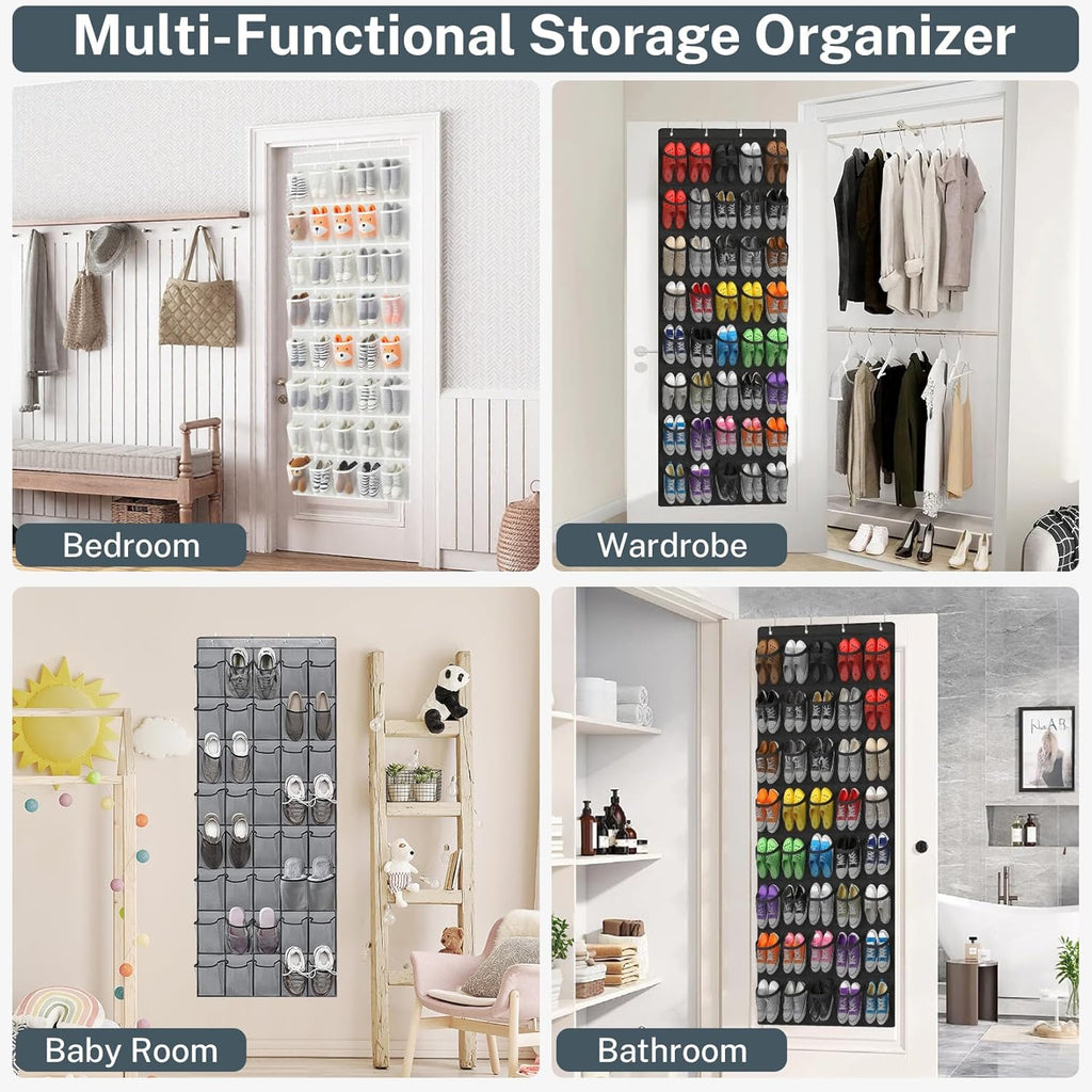 Skiennix Over The Door Shoe Organizer - 40-Pocket Hanging Rack for Closet Storage | Black Mesh Pockets