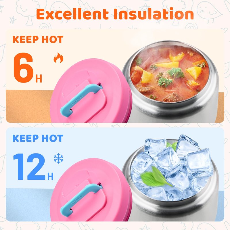 JXXM Lunch Box for Kids With 8oz Soup Thermo, Leak-proof Lunch Container with 2 Compartments, Thermo Food Jar Food Containers for Back to School Girls Boys (Pink)