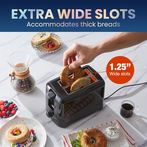 Elite Gourmet Cool Touch Toaster - 6 Temperature Settings & Extra Wide 1.25" Slots - Black